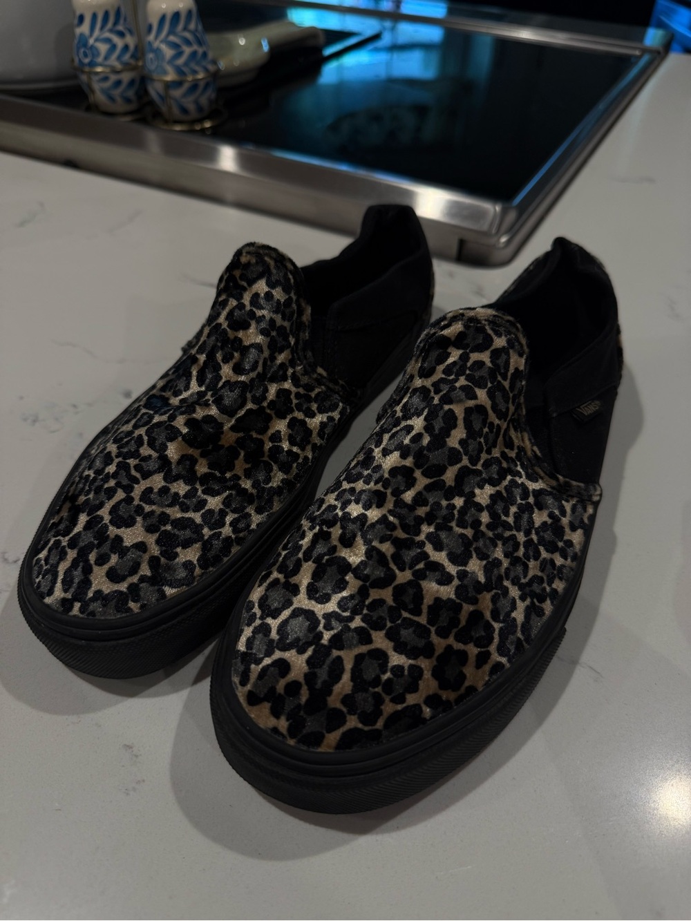 Vans Leopard Print Slip-Ons - Black & Tan